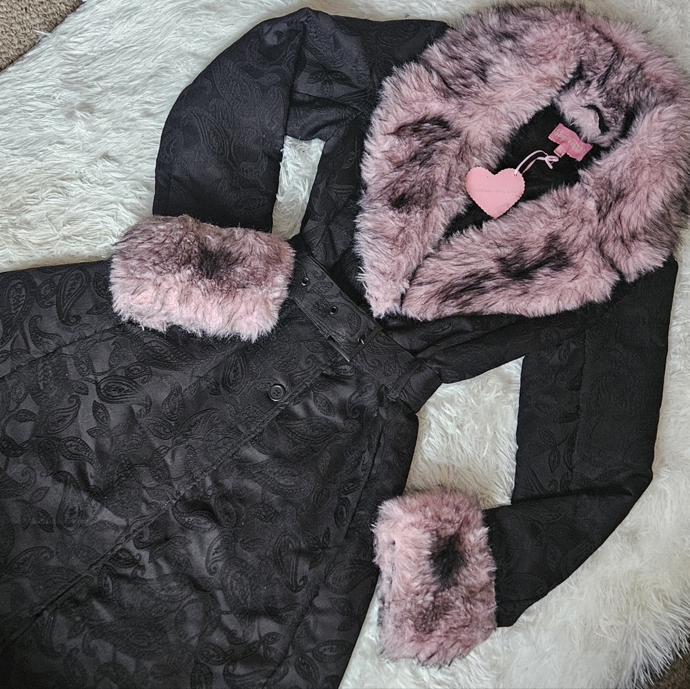 Sugar Thrillz: Regal Presence Pink/Black Brocade Coat, Sz XXS, BNWT Dolls Kill